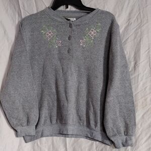Vintage Bon Worth Gray Sweatshirt with Floral Embroidery